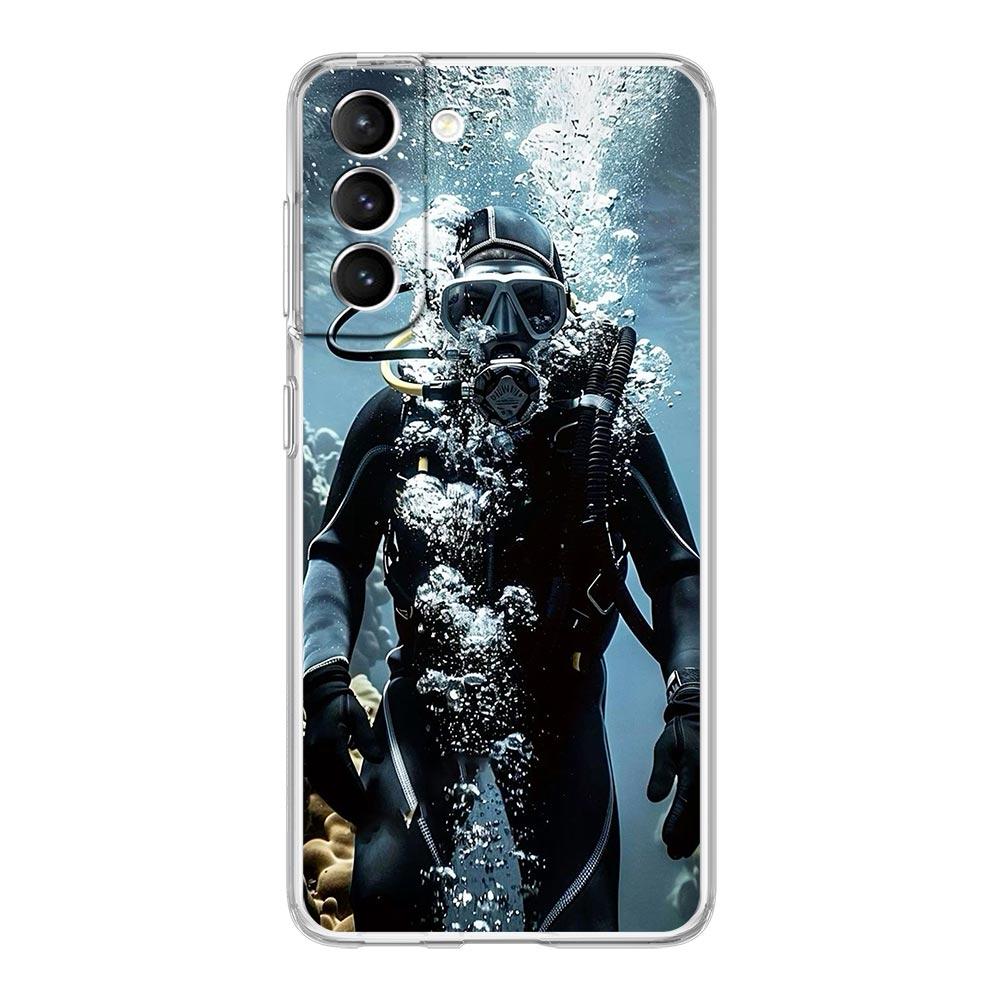 Чехол для телефона Samsung Galaxy S25 S24 S23 FE S22 Ultra S20 S21 5G S10 Plus S10E Мягкий прозрачный чехол Дайвер Погружение