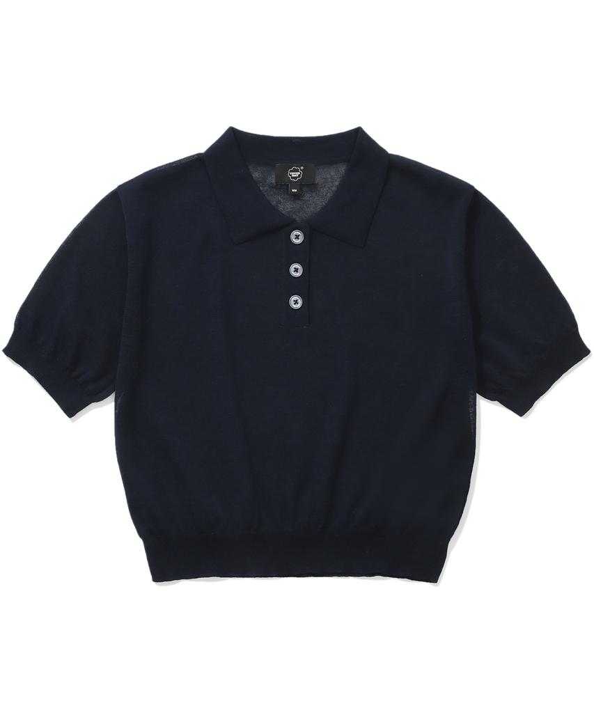 COVERNAT WOMAN Sheer Collar Crop Half Knit Navy