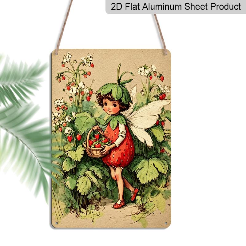 2D Flat Vintage Strawberry Fairy Aluminum Sign - Cottagecore Garden Wall Decor Cottagecore Decor, Fairy Garden, Garden Decor, Cottage Decor, Kitchen