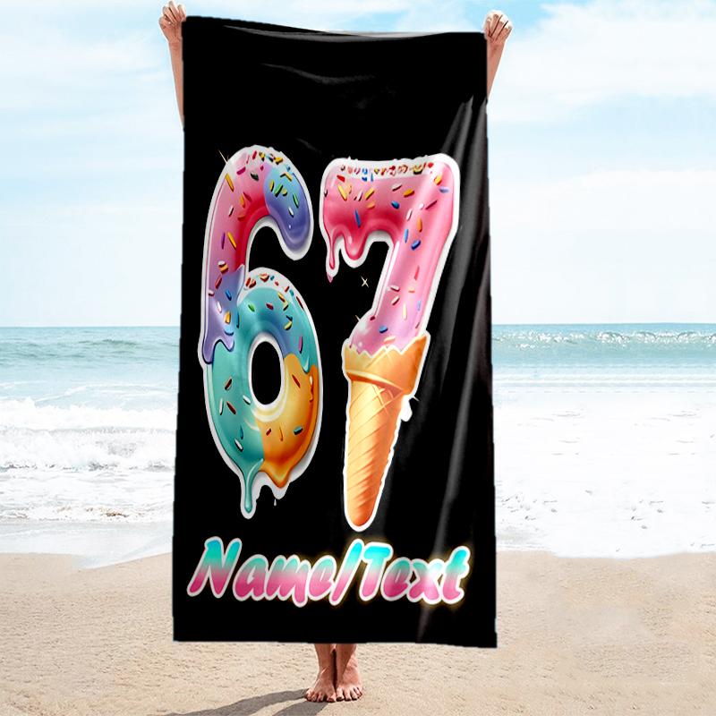 1PC Custom Name Ice Cream Celebration Beach Towel Highly Absorbent And Sand-Resistant Towel for Swimming, Pool, Yoga, And Travel Lightweight