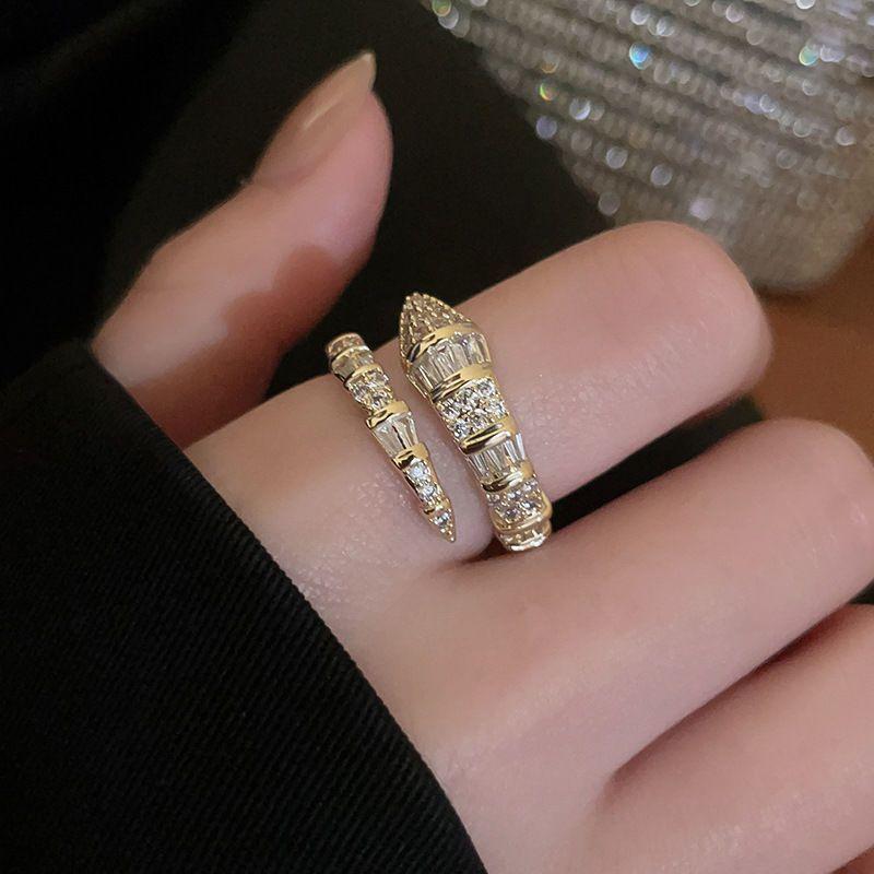 Luxury Zircon Sparkling Diamond Spirit Serpentine Ring Silver Open Ring High Quality Texture Simple and Versatile Trendy Cool Handmade for Women