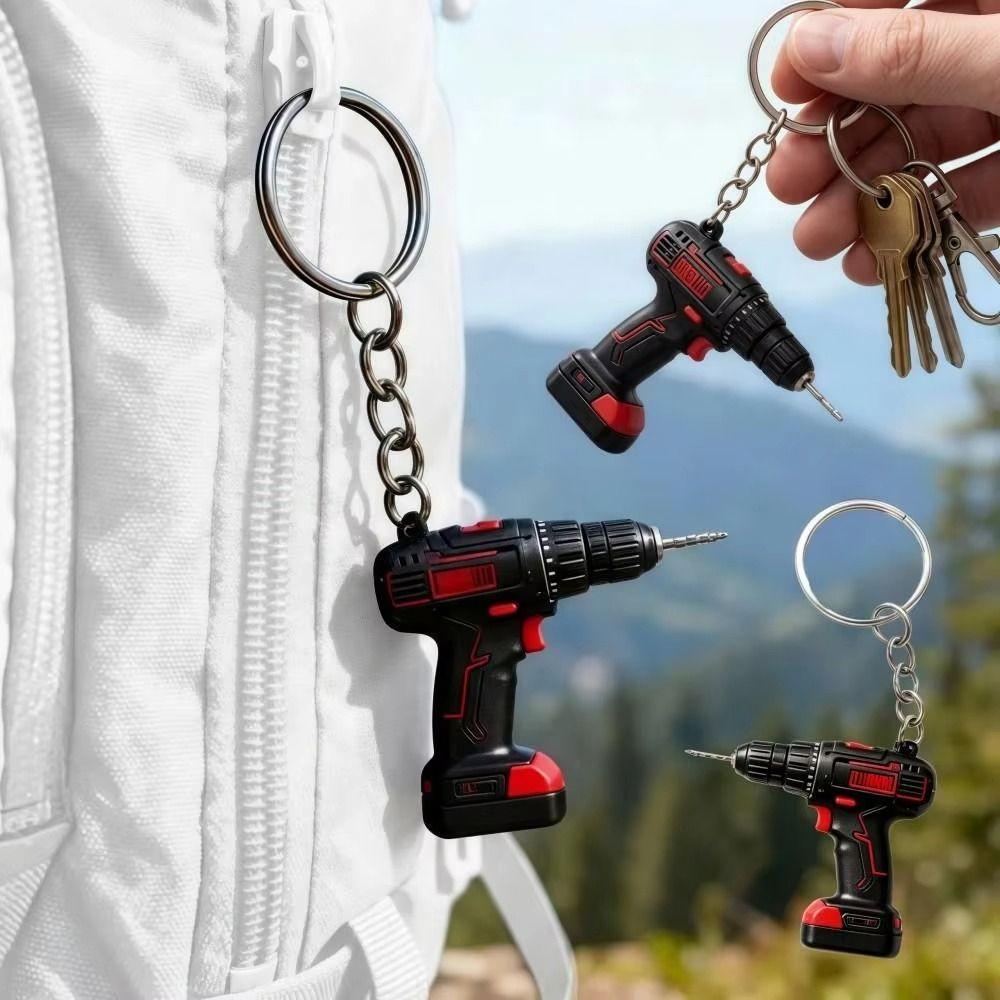 Cool Design Electric Drill Key Chain Lifelike Handheld Drill Pendant Drill Key Ring Key Accessory