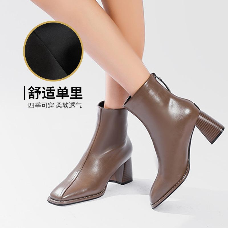 Осень и зима новые короткие ботильоны на высоком каблуке женские на заказ корейская версия ботинки на толстом каблуке детские на заказ квадратный носок задняя молния мартин женские