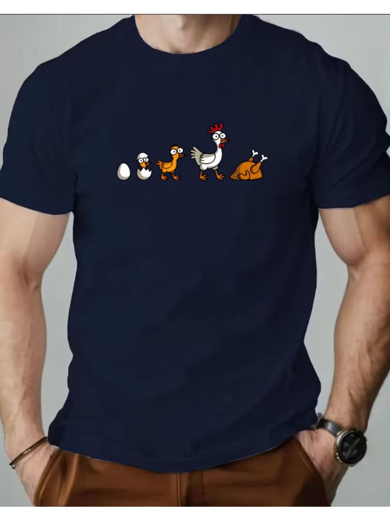 Unisex Crew Neck Short Sleeve Tee Funny Chicken Life Cycle Cartoon Egg Chick Hen Roast Chicken Casual Summer Cotton Daily Wear Top