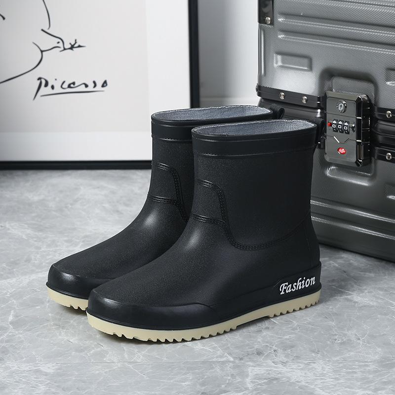 Резиновые сапоги женские ботильоны водонепроницаемые резиновые туфли для дождливого дня 2024 новые женские короткие сапоги без застежек однотонные теплые модные