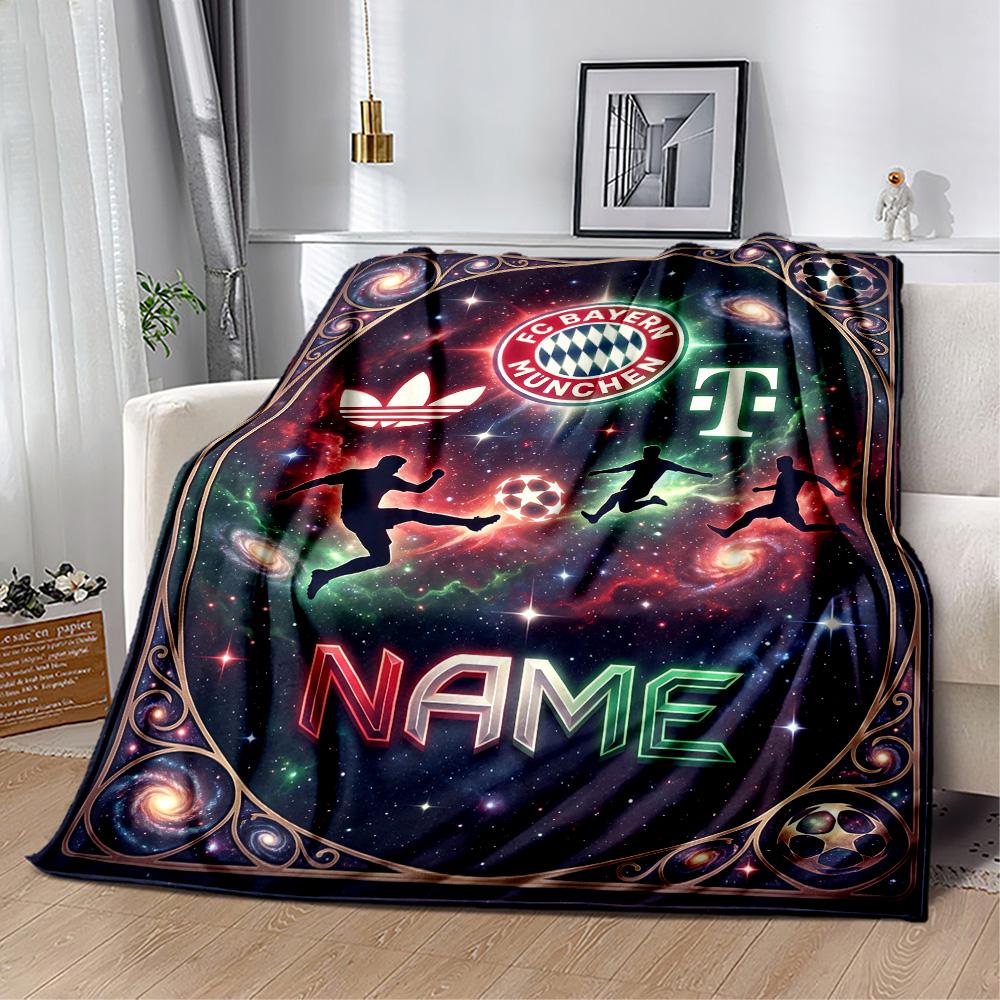 Bayern Munich Galaxy Artwork Personalized Text Blanket Lightweight Customizable Blanket Warmthful Decor Versatile for Nap Picnics Living Room Sofa