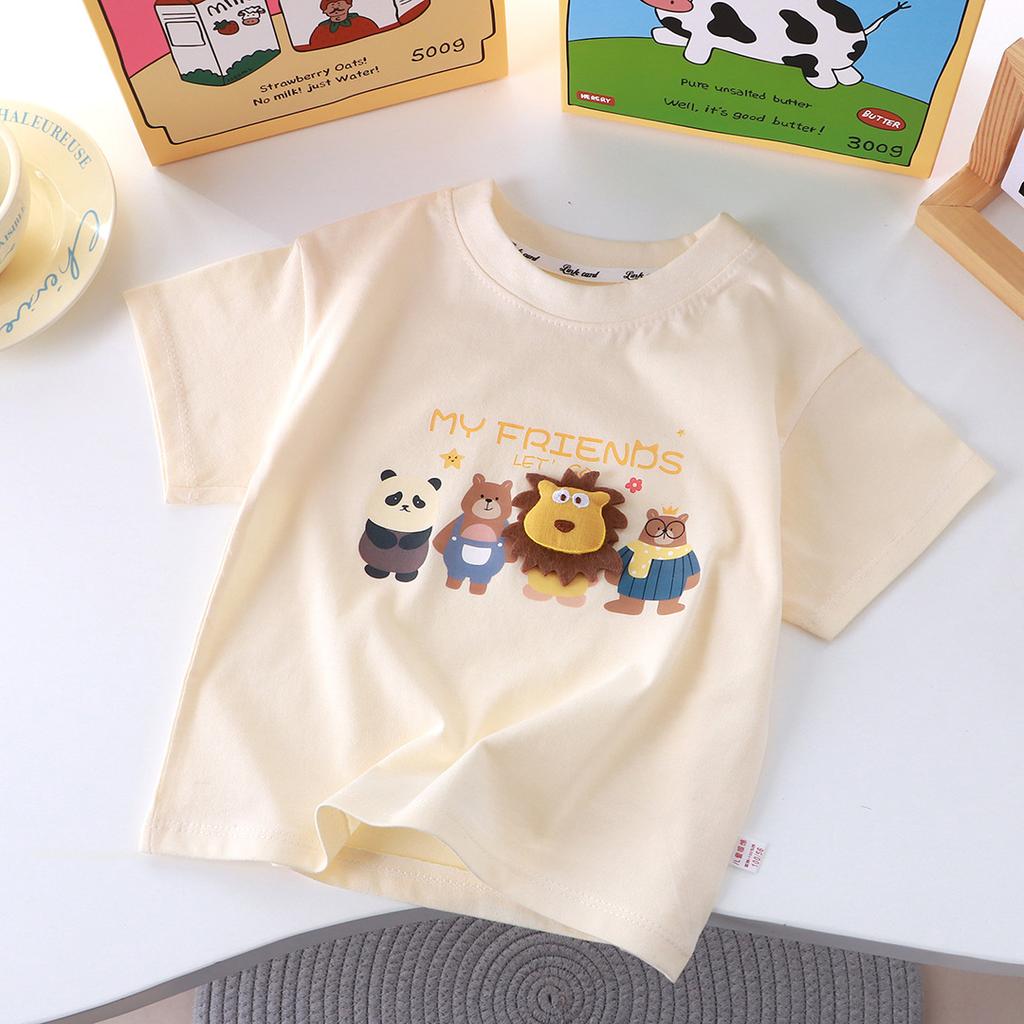 New Cartoon T-shirt Children Short Sleeve Pure Cotton Boys and Girls Summer Single Piece Medium and Large Children Parent-child Clothing