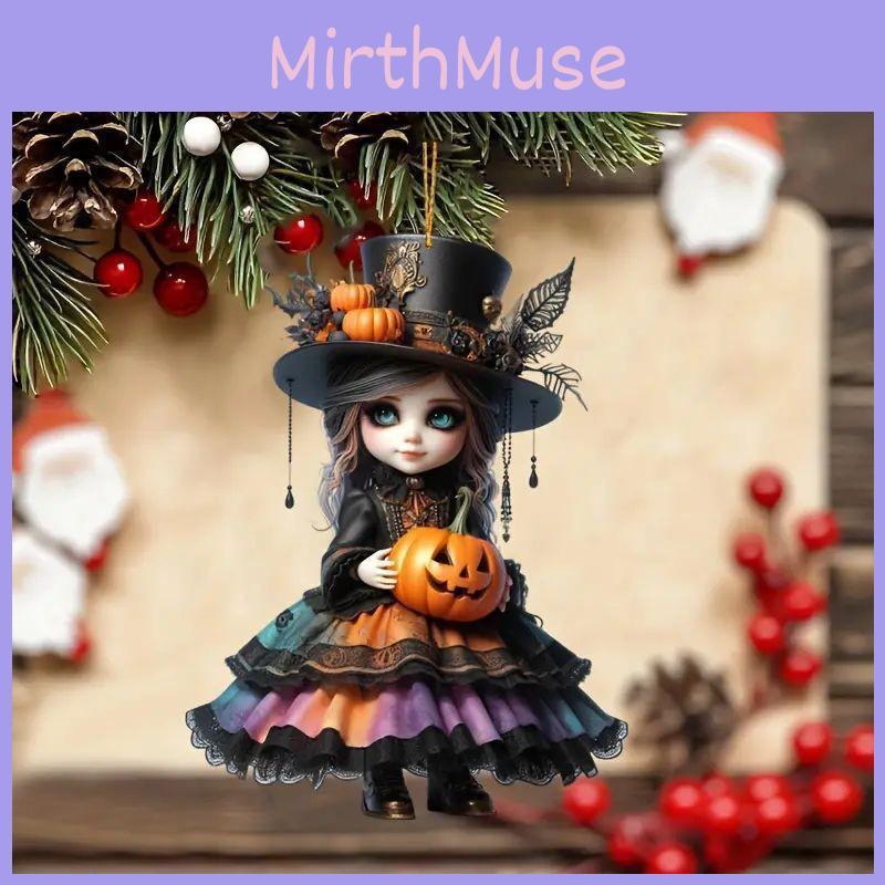 Acrylic Halloween Witch Car Rearview Mirror Decoration With Cartoon Style For Auto Interior Decor