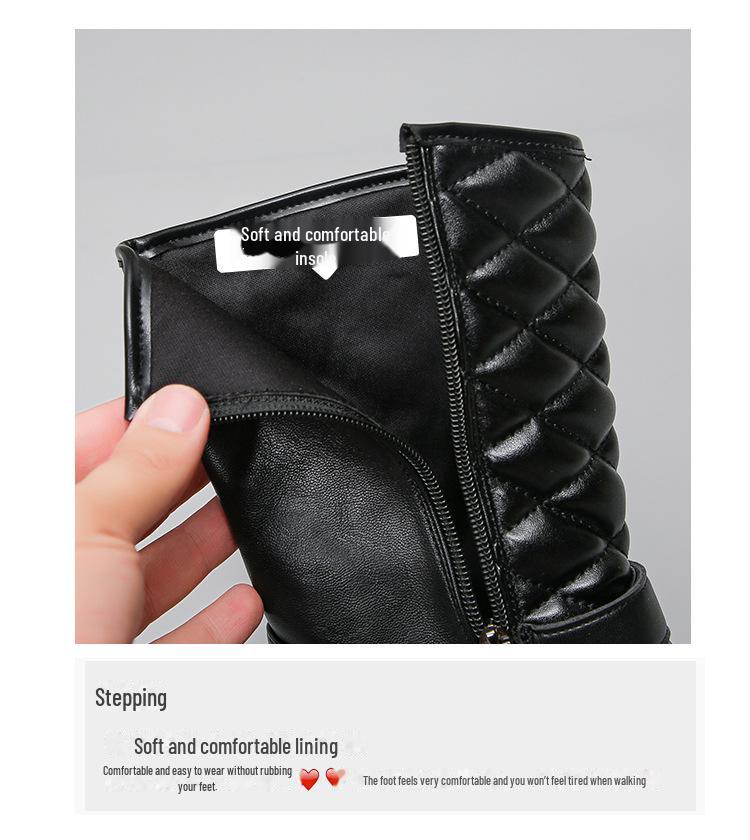 Женские ботинки Cross-Border 2024 осень/зима с круглым носком и средней высотой — нескользящая, теплая, универсальная модная обувь