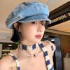 Newsboy Octagonal Cap Vintage Peaked Hat Korean Washed Denim Beret  Outdoor