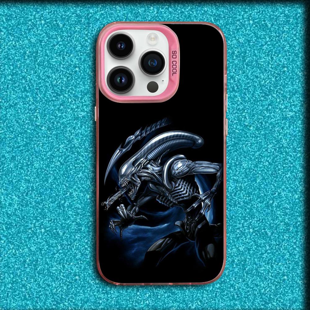 Чехол для телефона 'Чужой Ксеноморф' из фильма 'Чужой' для iPhone 16,15,14,13,12,11, Mini, Pro, MAX Розовый Матовый Силиконовый Чехол