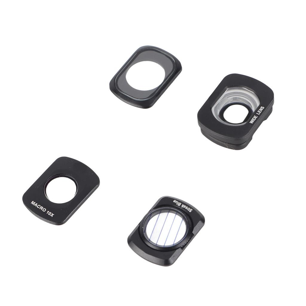 Комплект из 4 шт. фильтров для объектива камеры: 1x широкоугольный, 1x макрообъектив, 1x 1/4 белый софт, 1x синий фильтр с эффектом царапин для Osmo Pocket 3