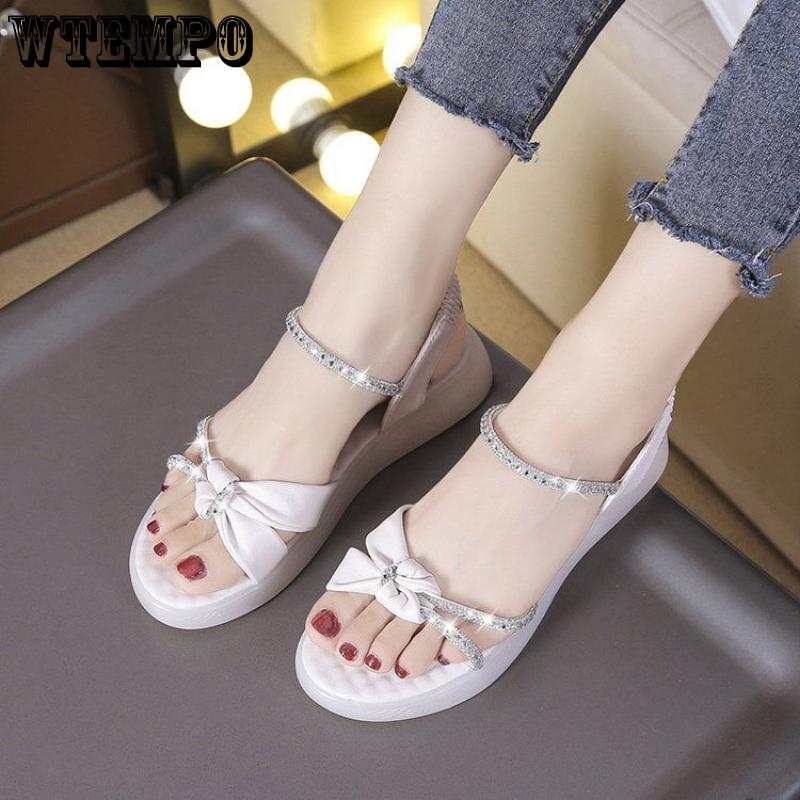 Женские сандалии, новые летние сандалии Fairy Wind с плоской подошвой, простые и универсальные сандалии со стразами наверху, нескользящая пляжная обувь с мягкой подошвой