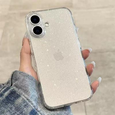 Роскошный Блестящий Силиконовый Прозрачный Чехол Для Телефона iPhone 17 Air 17Pro 16 15 14 Plus 13 12 17 Pro Max Прозрачный Мягкий TPU Чехол