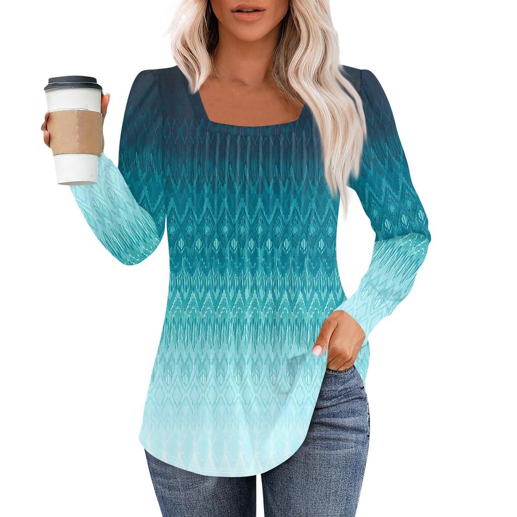 Рубашки с длинным рукавом для женщин, топы, нарядные повседневные блузки, плиссированные туники с квадратным вырезом