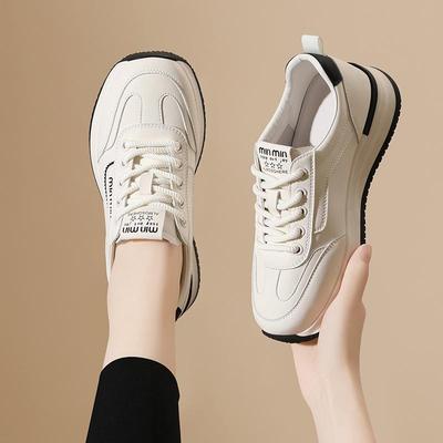 Женские кроссовки из натуральной кожи - Весна/Осень 2025, Универсальные белые, Толстая подошва, Повседневные женские кроссовки 'папины'