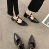 Pointed Single Shoes Women'S Spring Retro One-Word Buckle With Light Mouth Low Heel Small Leather Shoes Niche Rare Shoes