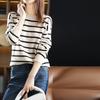 Женские свитера, пуловеры 2025 Осень-Зима Длинный рукав О-образный вырез Полосатый вязаный свитер Женские топы Пуловер JJ119