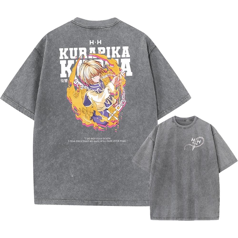 Аниме Hunter X Hunter Хисока и Хролло Логотип Выстиранная Графическая Футболка Мужская Винтажные Футболки Повседневный Хлопок Уличная Одежда Топ