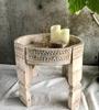 Wood Round Carved Coffee Table - Beautifull Side End table For Home Decor Furniture, Indian Central Ethnic Home Decor Table - Chakki Grinder