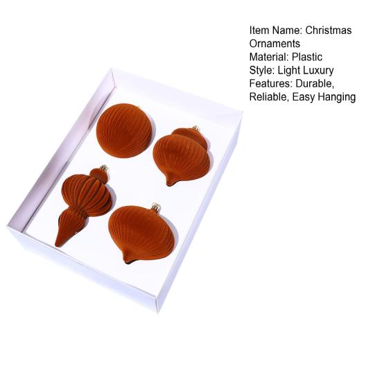 4 шт. Бархатные елочные шары Пластиковый флокированный декор с металлическими подвесками