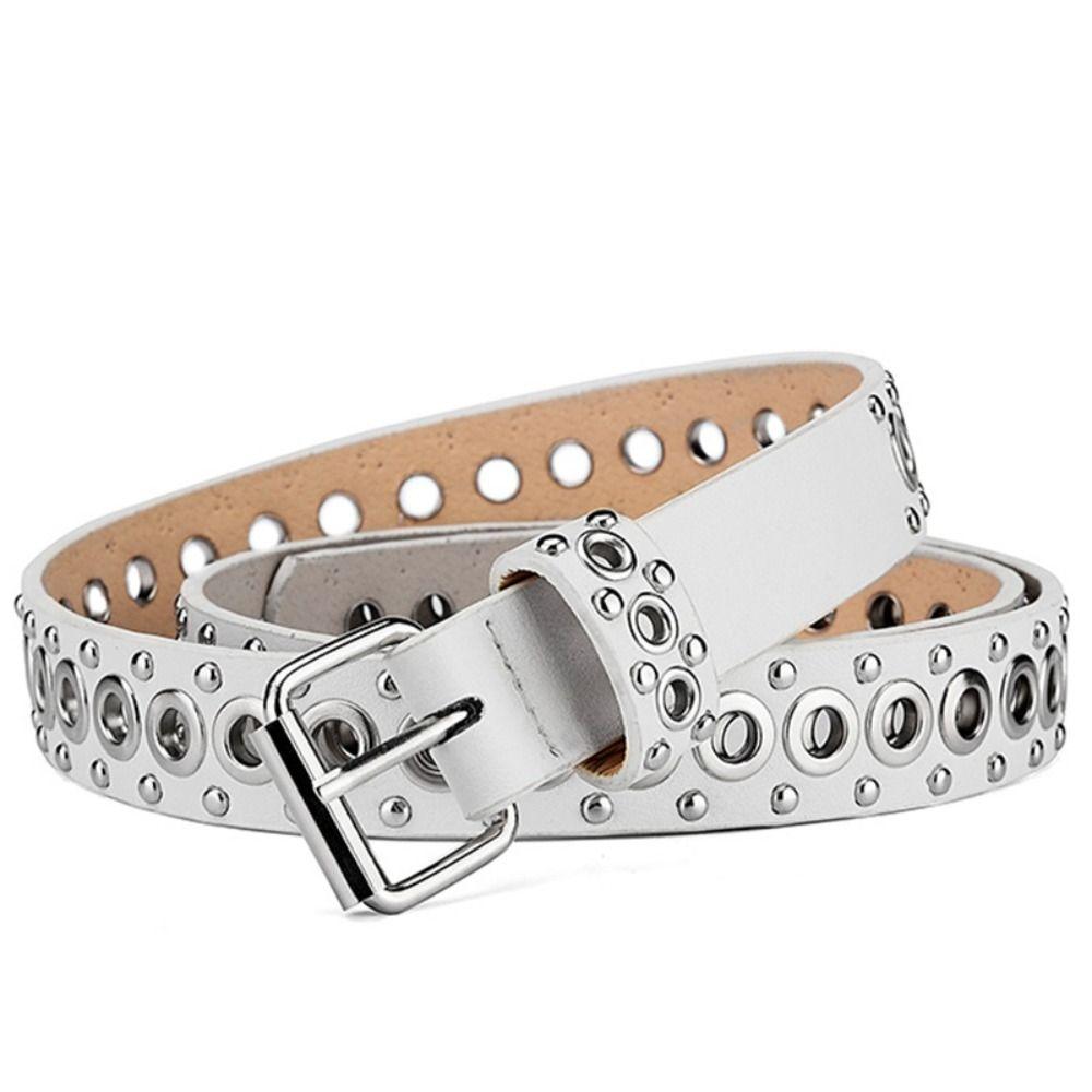 Adjustable PU Leather Belt Y2K Waist Belt Personality Rivet Waistband  Men