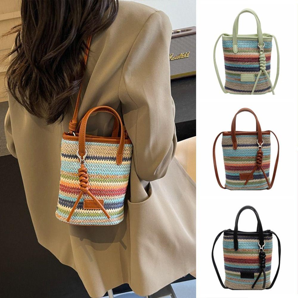 Летние сумки через плечо для отдыха, женские сумки, модные полосатые соломенные сумки для путешествий