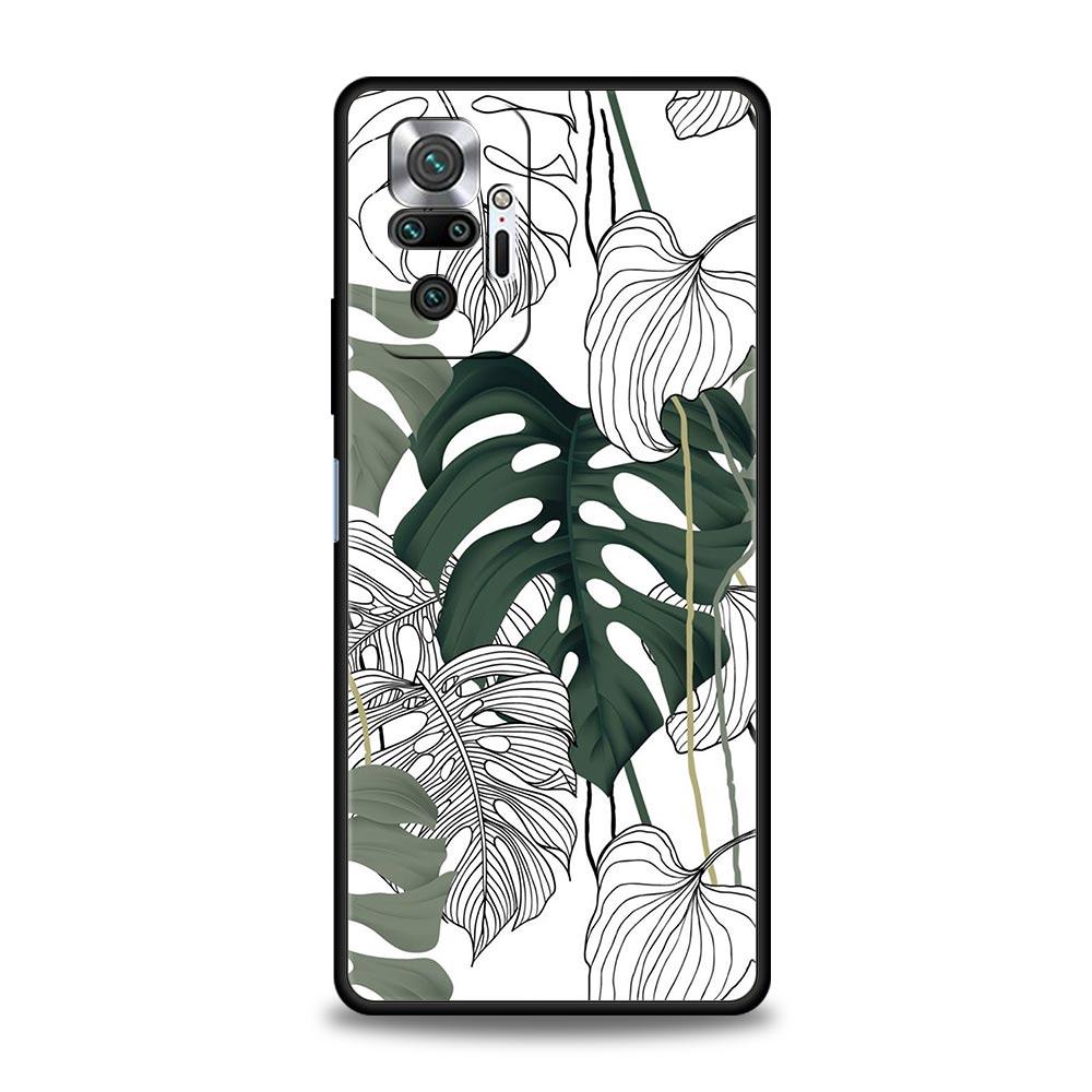 Чехол для телефона Monstera Green с листьями для Xiaomi Redmi Note 14 13 5G 10 11 12 Pro Plus 4G 14C 13C 12C 10C Черная крышка