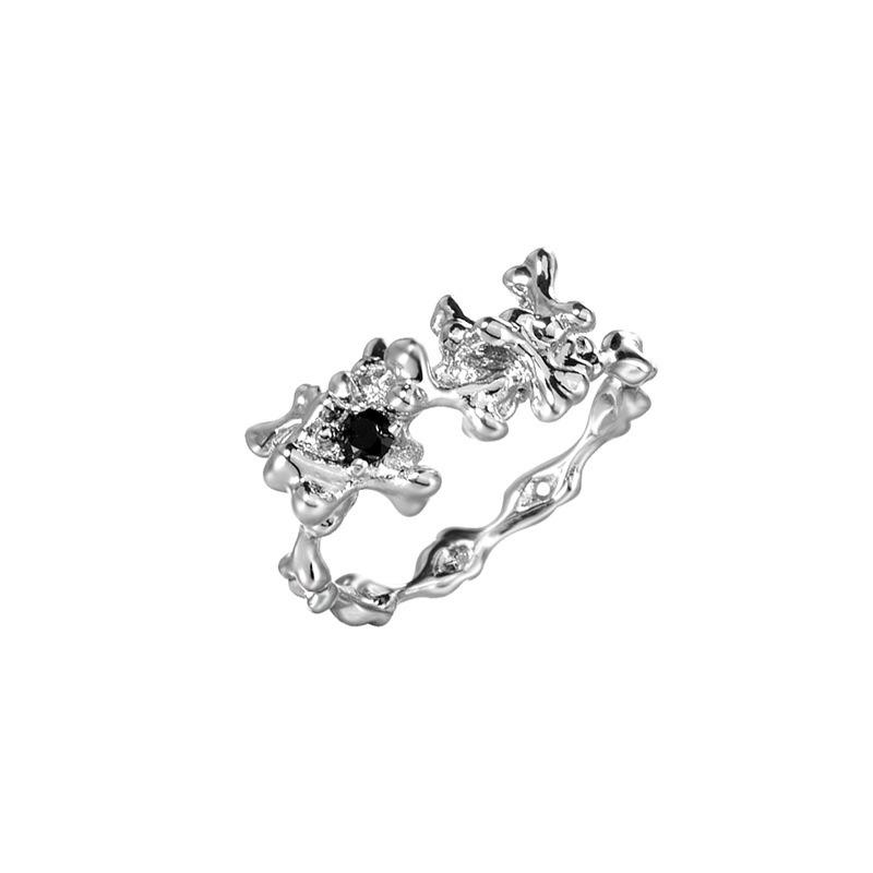 Shiny Irregular Zircon Lava Texture Ring Trend Temperament Women Adjustable Luxury Rings Girls Y2K Jewelry Gifts Accessories