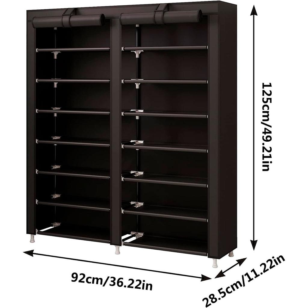 Shoe Cabinet Fabric Shoe Rack with 2 Zippered Doors Nyana Home 125x92x28.5cm 28 Pairs