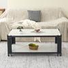 Rectangular Coffee Table with Metal Legs, Marbled Tabletop, Modern Living Room Furniture, White-Black – H46/B1140/T64 cm