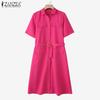 ZANZEA Женское повседневное свободное платье-рубашка с отложным воротником и коротким рукавом