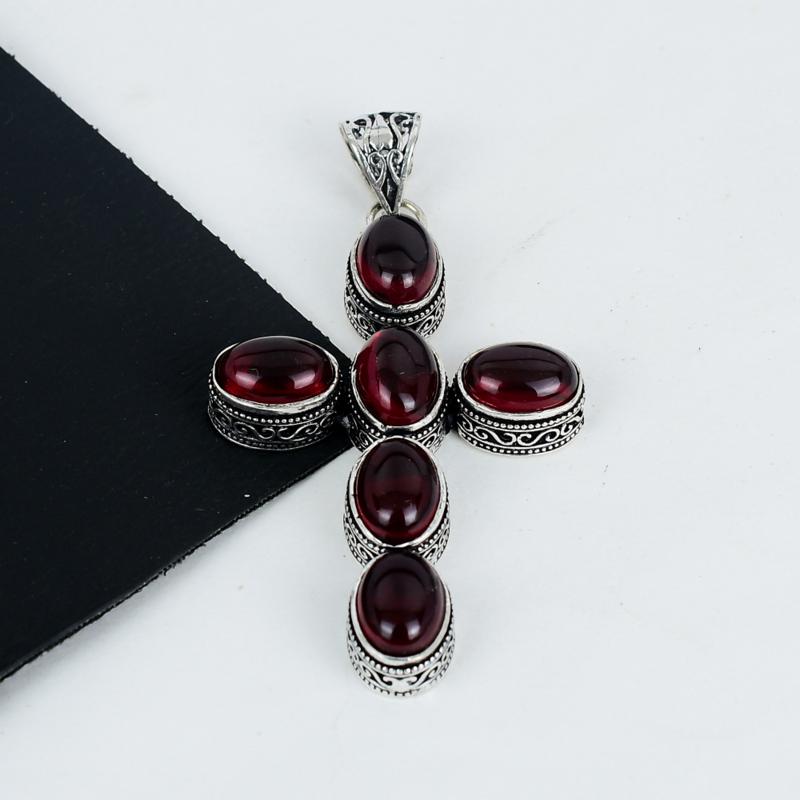 Удивительный кулон с гранатом, серебро 925 пробы - Ручная работа, дизайн креста, Ювелирное украшение для повседневной носки, Уникальный кулон с гранатом