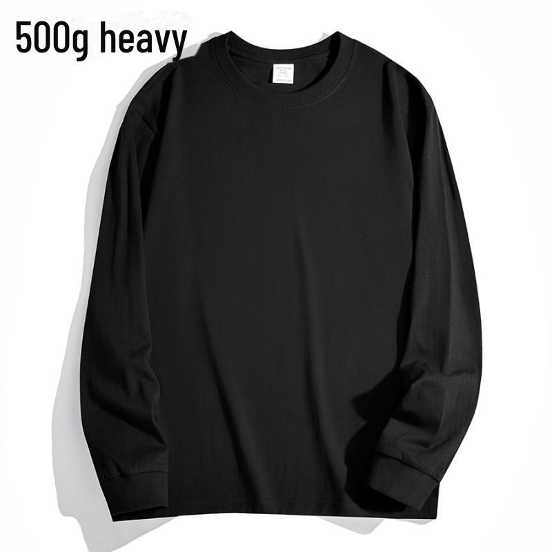 Футболка унисекс из плотного хлопка с длинным рукавом, однотонная: Непрозрачный, свободный крой, небольшой воротник, идеально подходит для весны и осени.