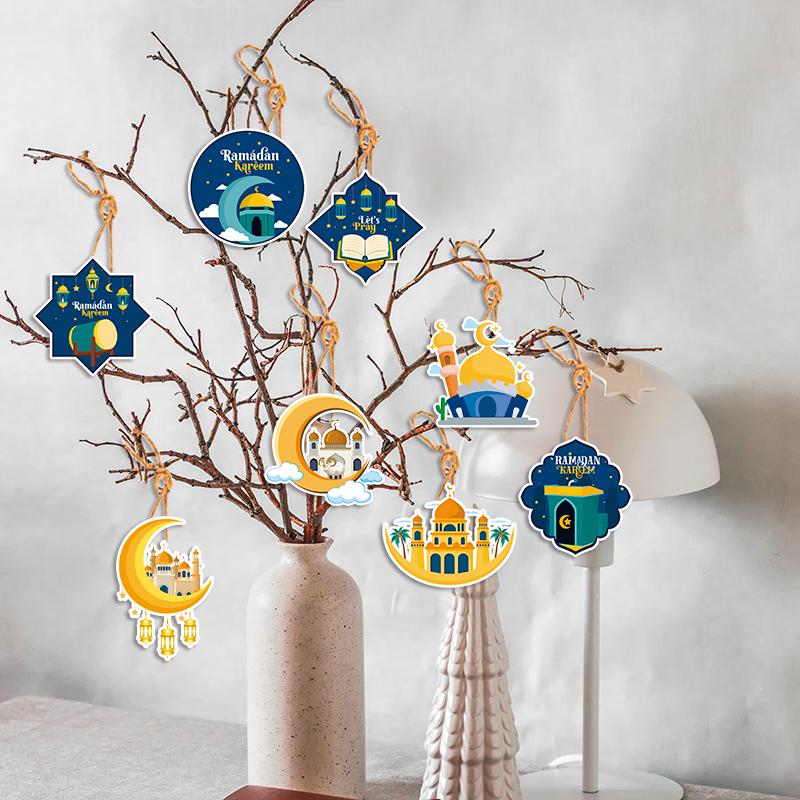 8pc Eid Mubarak Decor Hanging Tag 2025 Ramadan Decoration for Home Mubarak Ramadan Kareem Eid Al Adha Islamic Muslim Party Decor