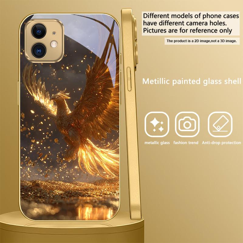Роскошная золотая птица для iPhone 17 Pro Max 16 17 Pro 15 Pro 14 13 Plus 12 Mini 11 Pro Max XR 16E 17 Air Золотой стеклянный чехол для телефона