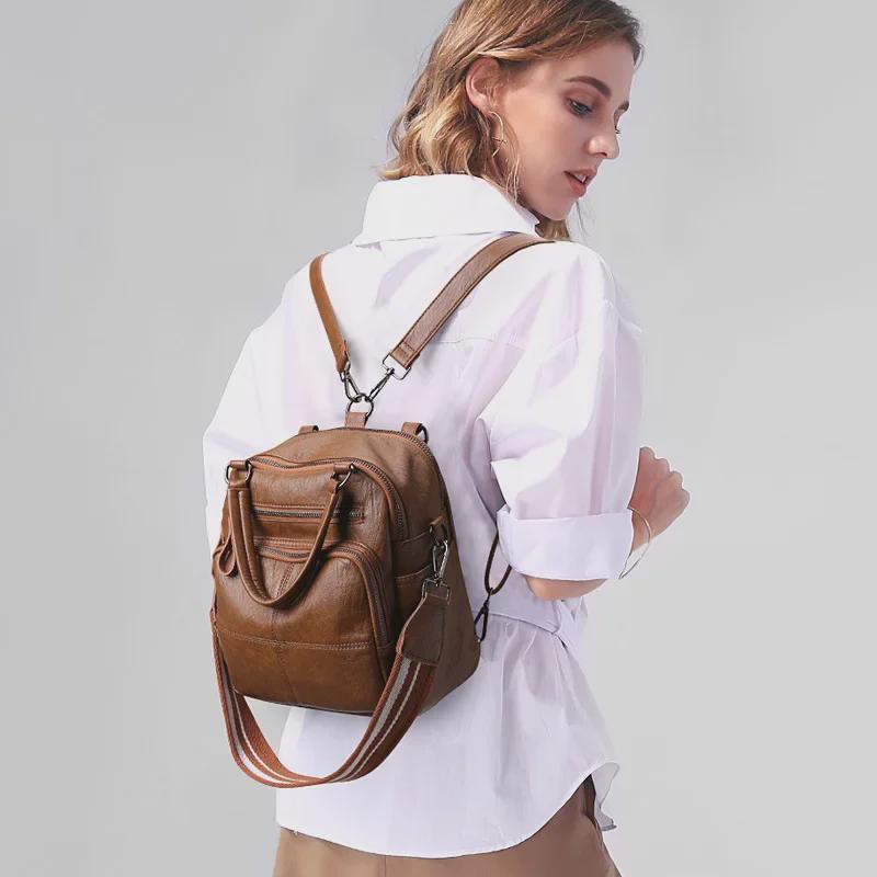 Women's 2025 Cross-Border Multifunctional Soft Leather Backpack: New Cowhide Casual Ladies Bag