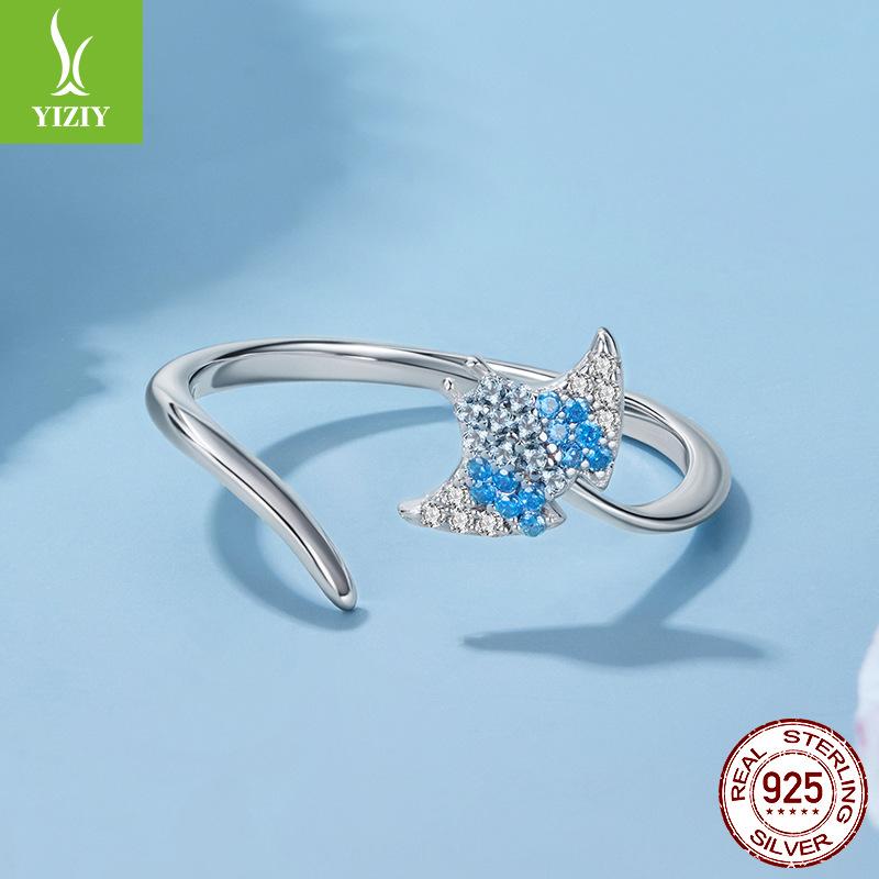 Открытое кольцо из стерлингового серебра 925 пробы «Синий дьявольский скат», Персонализированное креативное серебряное кольцо, Украшение