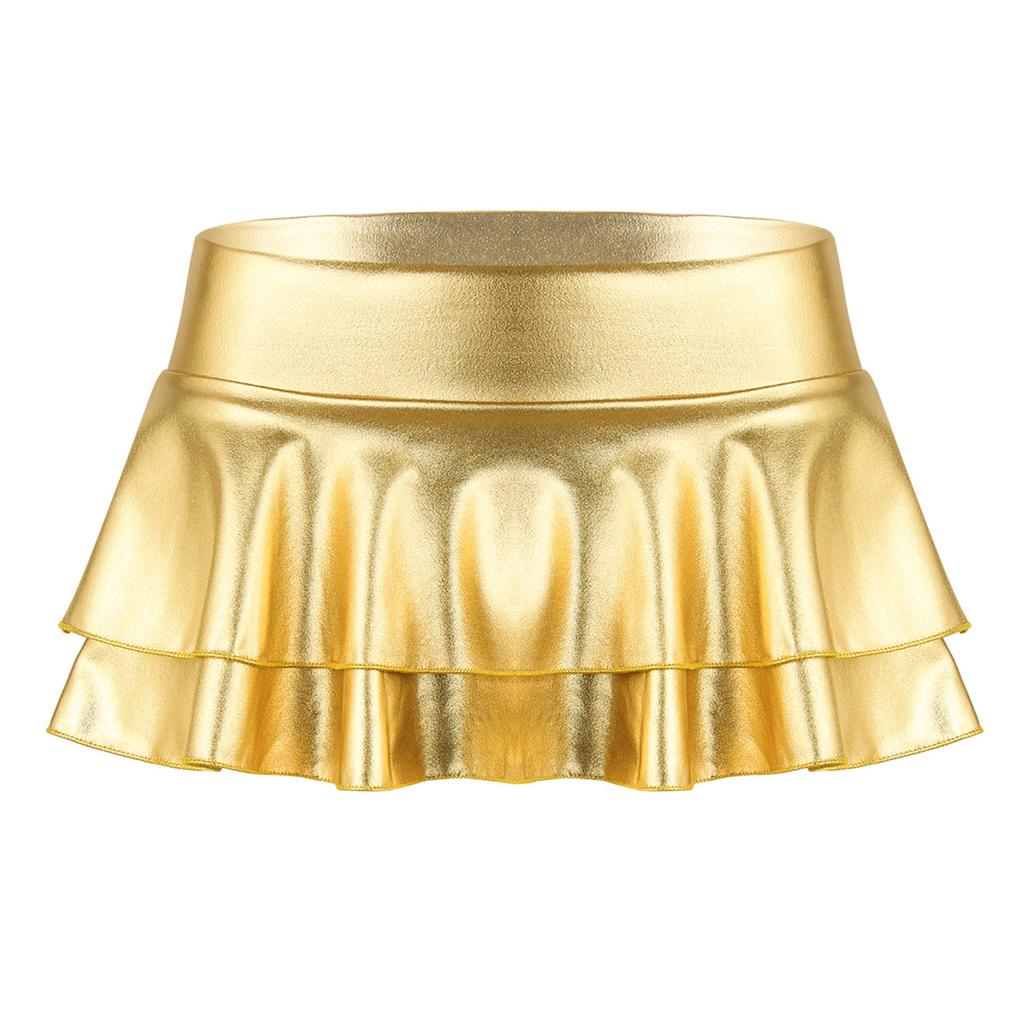 Женская сексуальная металлическая мокрая кожаная многослойная плиссированная мини-юбка с рюшами
