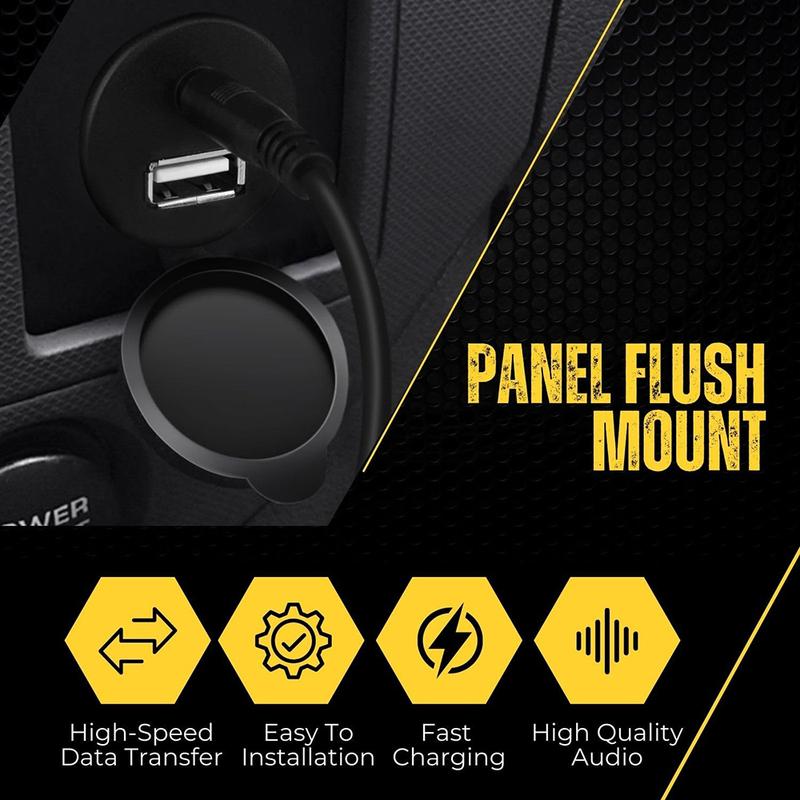 Car Dashboard Panel USB & 3.5mm AUX Audio Jack Flush Mount Waterproof Cable 1M/3FT Extension Cord for Truck Boat Motorcycle