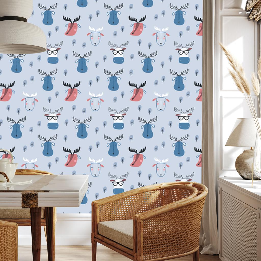 Forest Animals Wallpaper in Scandinavian Style for Living Room and Bedroom 50x1000