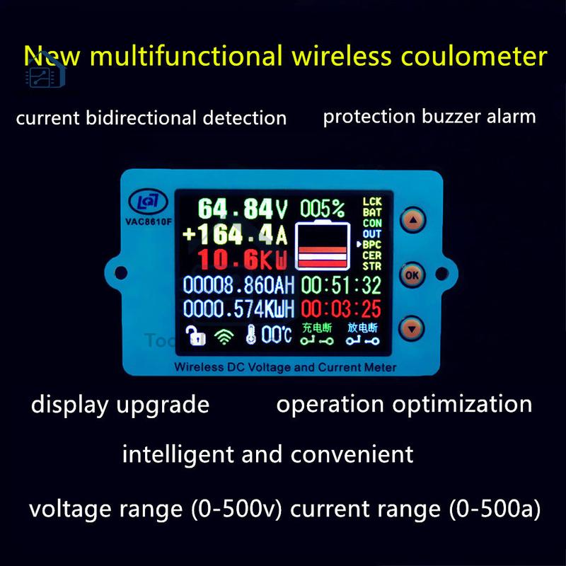 DC 500V 100A 200A 500A Беспроводной вольтметр Амперметр Детектор емкости и мощности для солнечных батарей Кулонометр Тестер