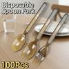 100Pcs Eco-Friendly Disposable Spoon Fork Thickened Transparent Plastic Spoon  Party Supplies