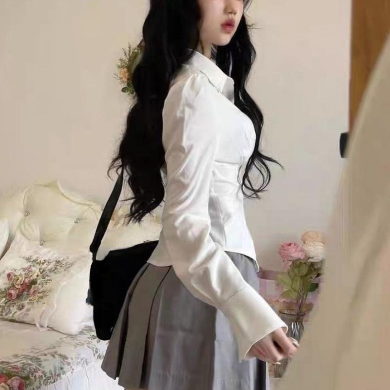 Сексуальные белые женские блузки Deeptown, туники, корейская модная рубашка, шикарная Harajuku, элегантный элегантный женский японский стиль, повседневная JK Slim
