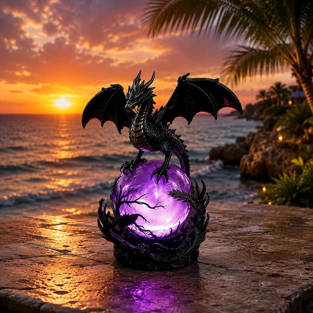 Gothic Dragon LED Crystal Ball Lamp for Dark Aesthetic Decor, Fantasy Resin Dragon Night Light, Witchy Table Lamp, USB Powered Mystic Orb Light