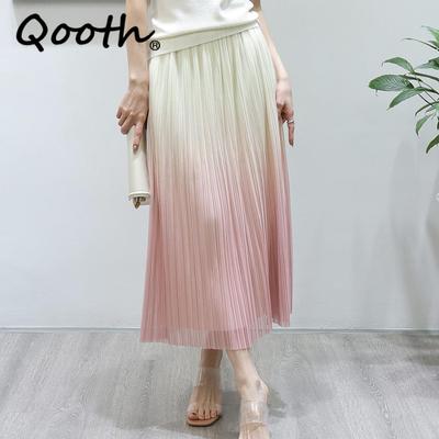 Женская плиссированная юбка-миди с эластичной резинкой на талии и градиентом, элегантная двусторонняя практичная юбка трапециевидной формы на лето и весну QT2102