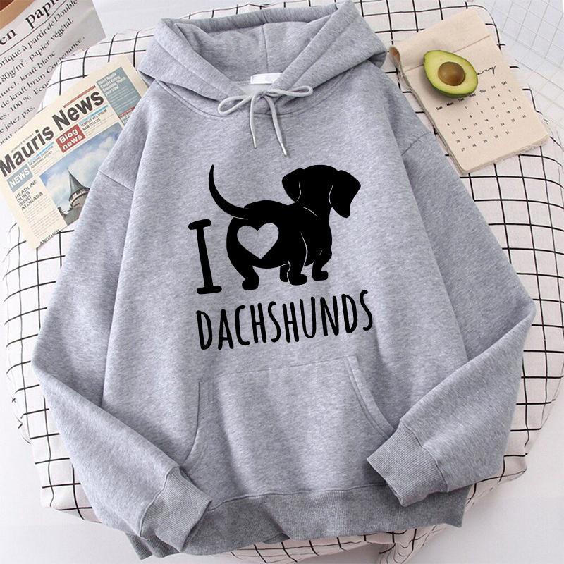 (High Quality Hoodies)New I Love Dachshund Printed Hoodies Women Men Sweatshirt Hooded Casual Tops Pullovers