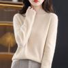 Women Sweater Long Sleeve Mid Collar Pullover Sweater Soft Stretchy Solid Color Knitted Bottom Layer Top for Daily Wear
