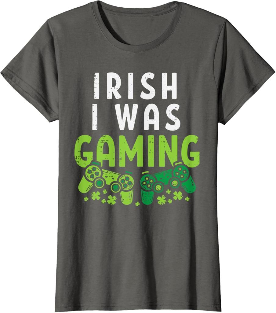 Irish I Was Gaming Funny Saint Patricks Day Gamer Ladies' Crewneck T-Shirt