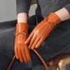 Женские перчатки из натуральной кожи с бантом и овчиной для тепла осенью и зимой
